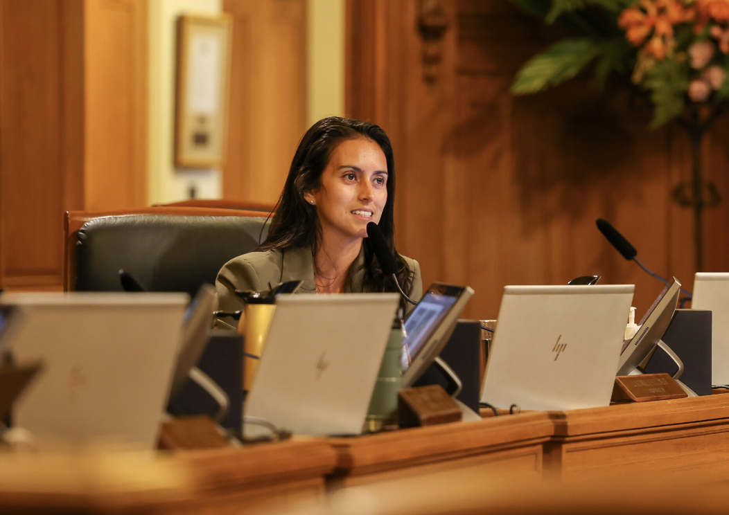 Sup. Jackie Fielder at a City Hall meeting